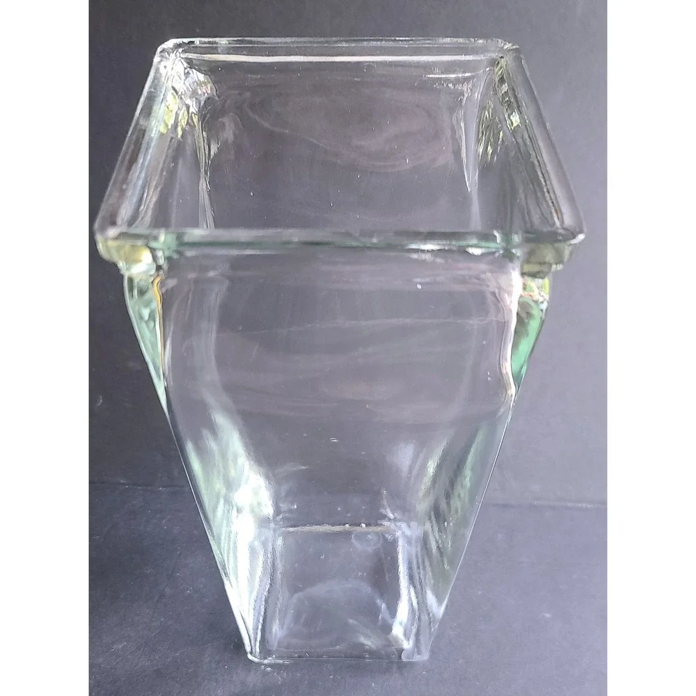 Hand Blown Art Glass Tapered Square Neck Clear Heavy Vase Floral‎ Centerpiece